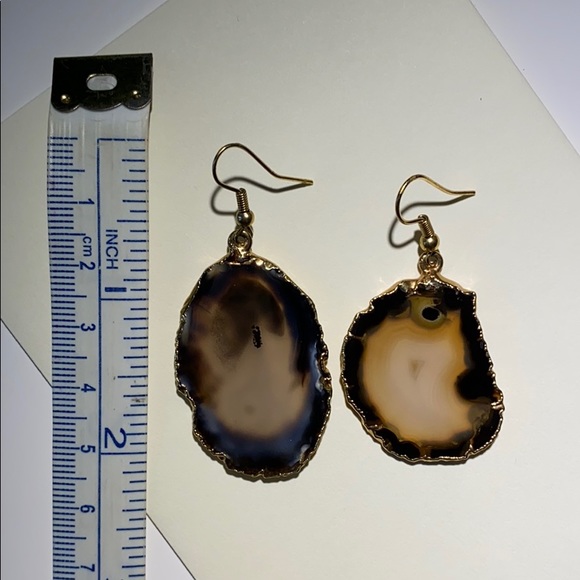 🔮HP🔮 Gold Agate Slice Earrings Natural Stone - Picture 7 of 7
